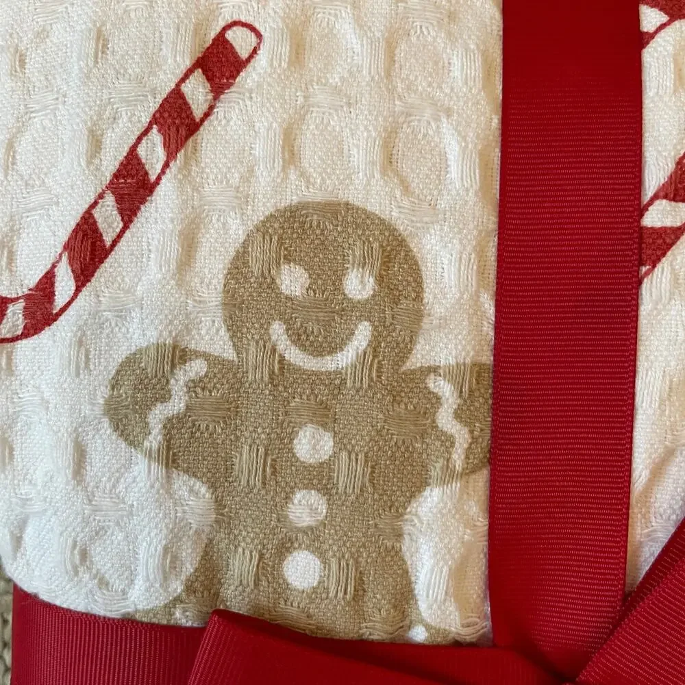 Joy & Jolly GINGERBREAD Shower Curtain 72x72 Christmas Candy Cane Waffle Weave